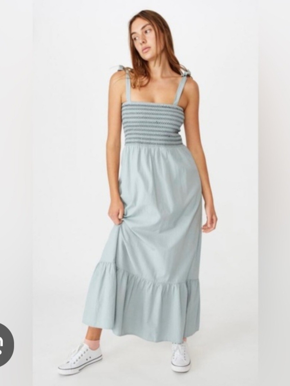 Cotton On Light Blue Smocked Midi Dress with Tie Shoulders